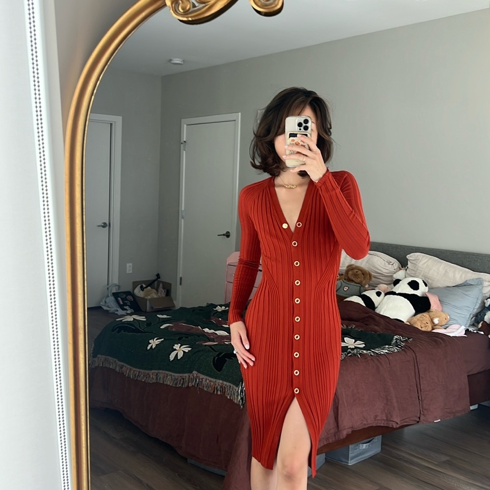 Dion Lee Gradient ribbed button-up dress in red - Picture 3 of 8